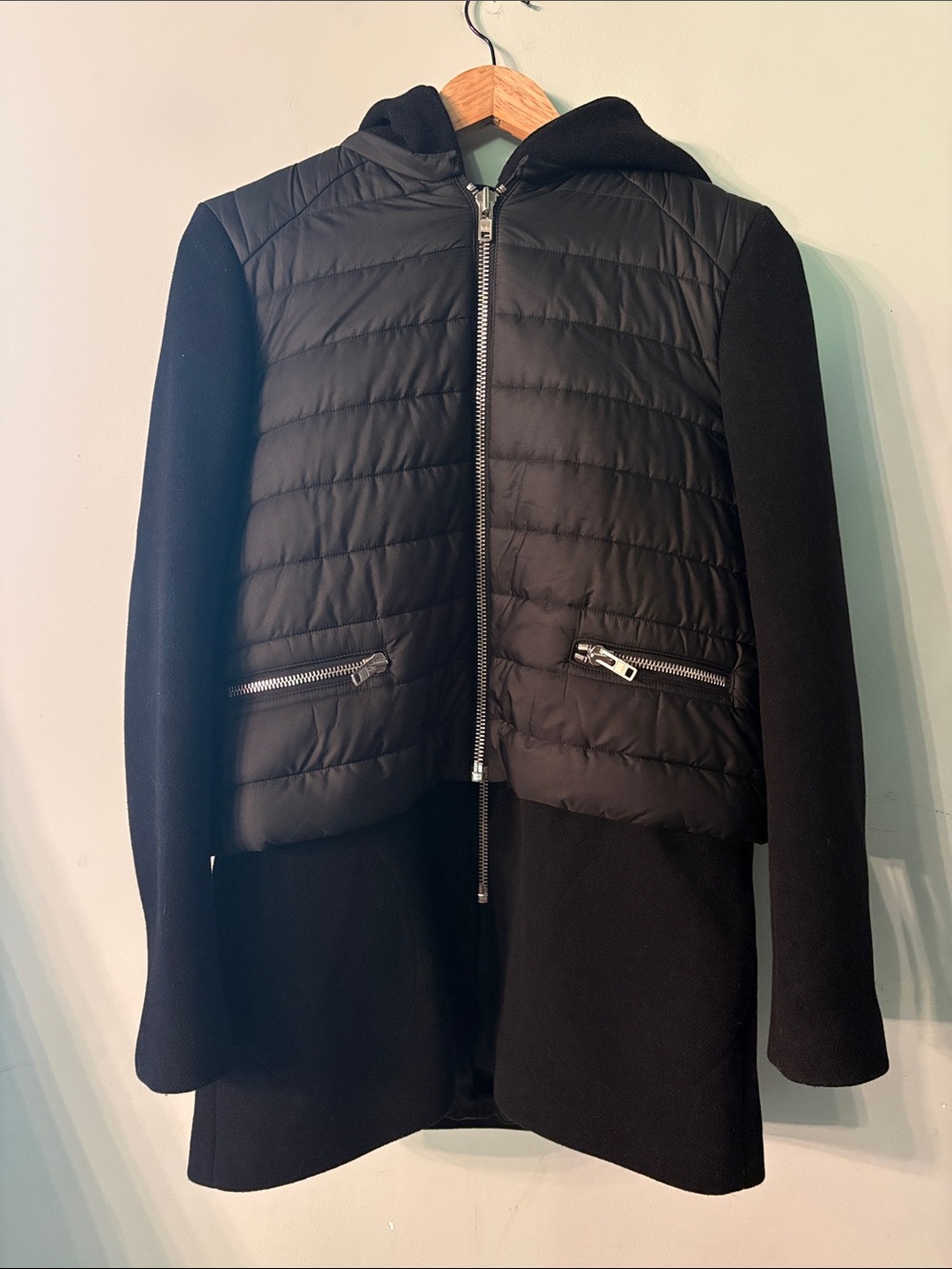 Sandro Black Quilted Hooded Puffer Coat